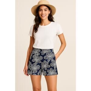J.Crew Women’s Size 6 Navy White Floral Shorts Cotton‎ Resort Casual Summe